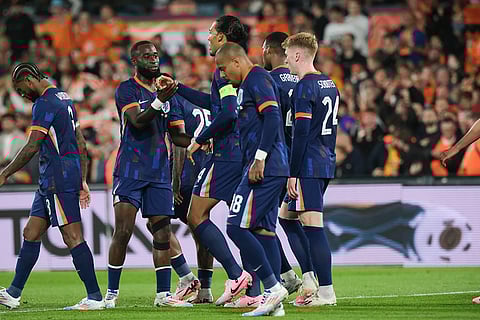 Virgil van Dijk celebrates teams fourth goal